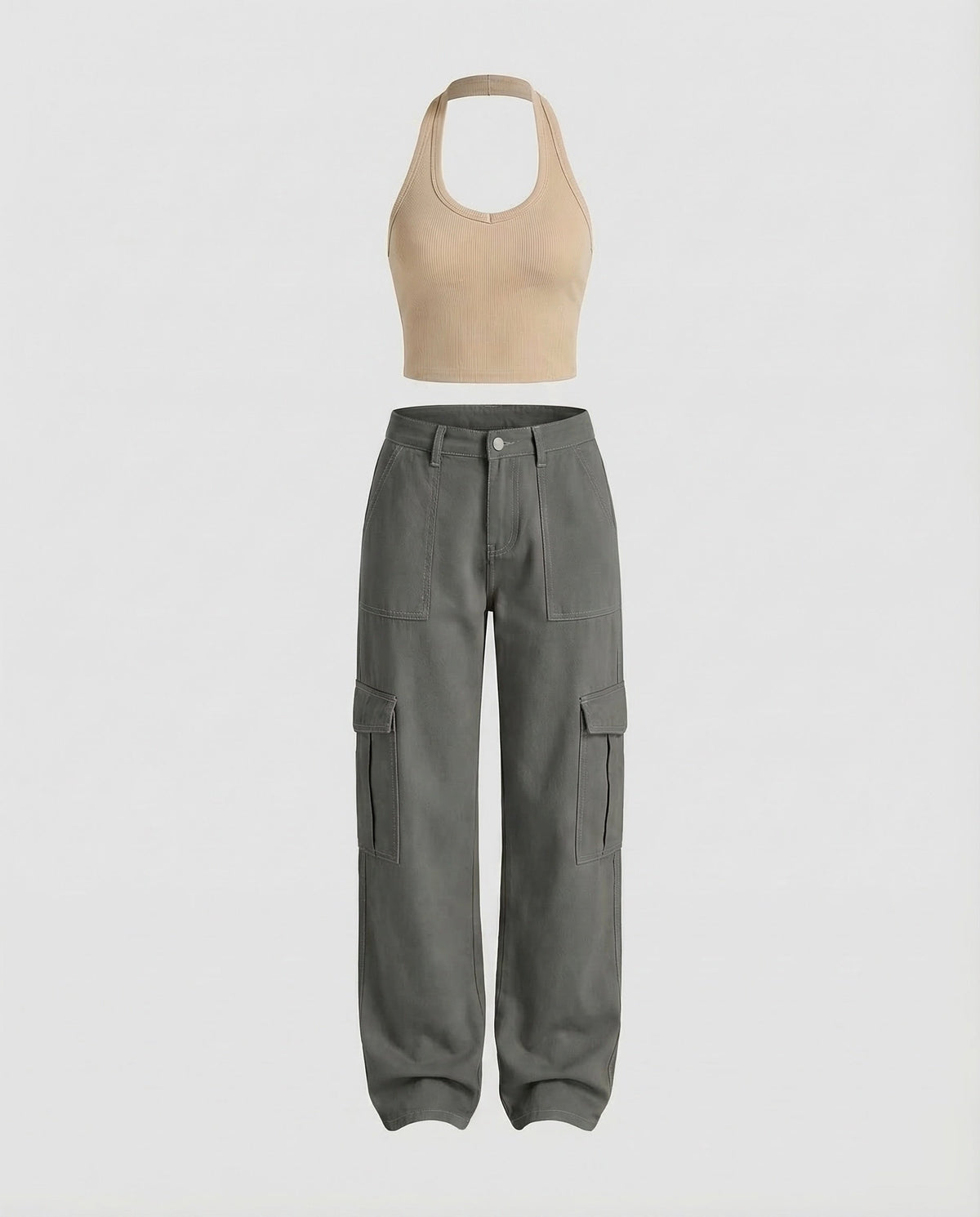 Lässige Cargohose mit weitem Bein für Damen, aufgesetzten Oberschenkeltaschen mit Patte und Gürtelschlaufen – Lange Utility-Hose für lässige Streetwear-Outfits im Alltag