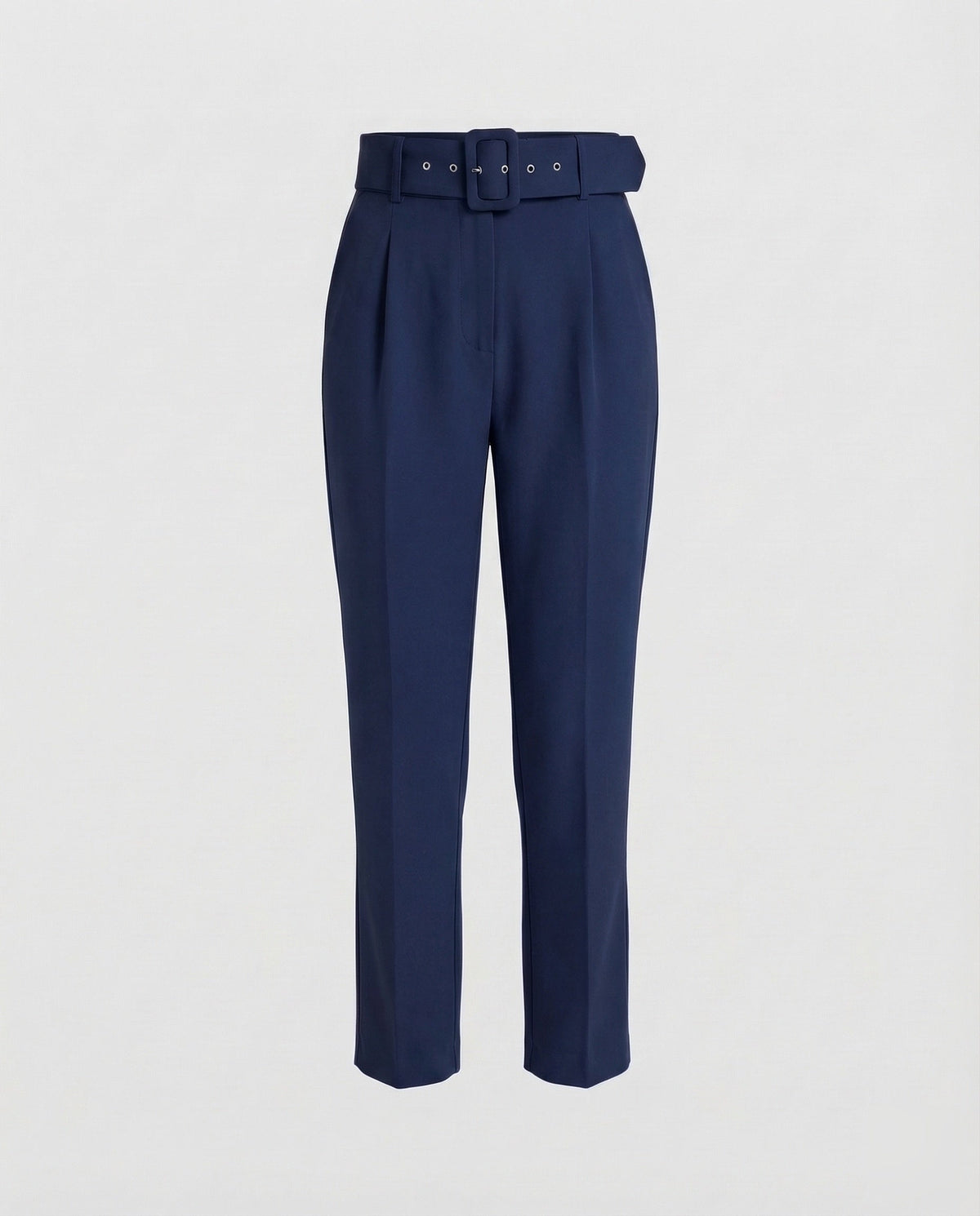 Maßgeschneiderte High-Waist-Hose für Damen mit Bundfalten und Schnallengürtel – Schmal zulaufender knöchellanger Stil für Büro- und gepflegte Freizeitoutfits