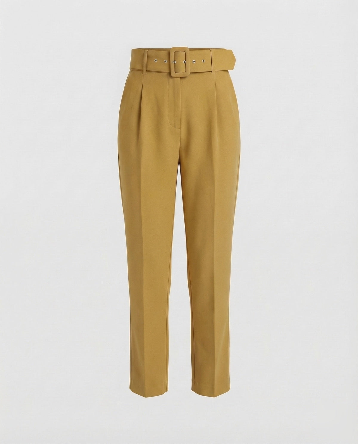 Maßgeschneiderte High-Waist-Hose für Damen mit Bundfalten und Schnallengürtel – Schmal zulaufender knöchellanger Stil für Büro- und gepflegte Freizeitoutfits