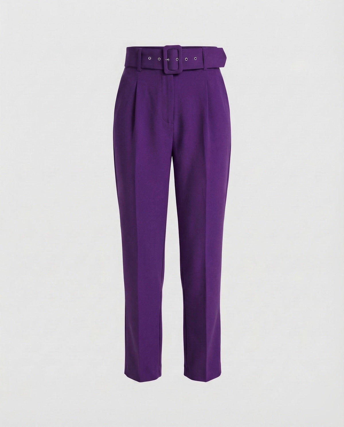 Maßgeschneiderte High-Waist-Hose für Damen mit Bundfalten und Schnallengürtel – Schmal zulaufender knöchellanger Stil für Büro- und gepflegte Freizeitoutfits