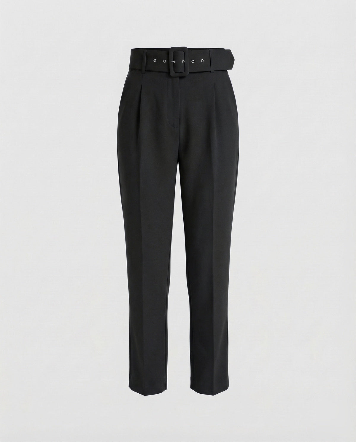 Maßgeschneiderte High-Waist-Hose für Damen mit Bundfalten und Schnallengürtel – Schmal zulaufender knöchellanger Stil für Büro- und gepflegte Freizeitoutfits