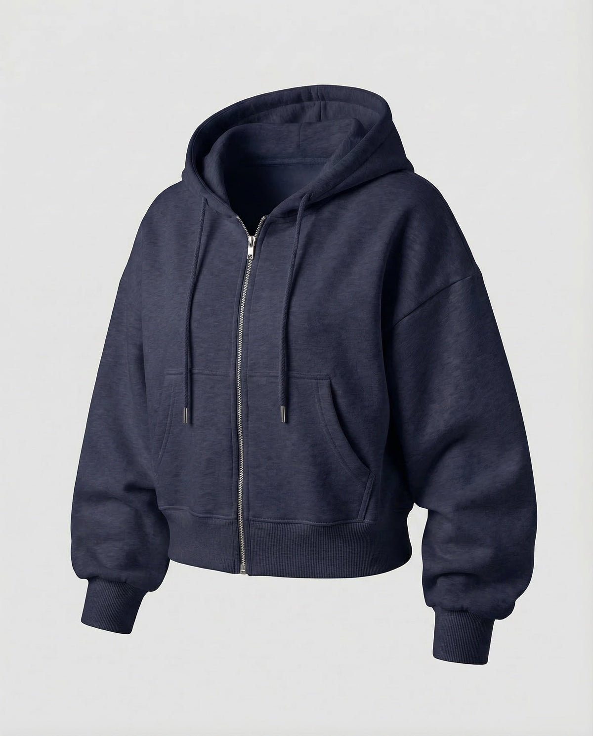 Felpa corta con zip da donna, spalle scese e tasche anteriori – Modello rilassato con cappuccio e coulisse, ideale per look quotidiani e del fine settimana