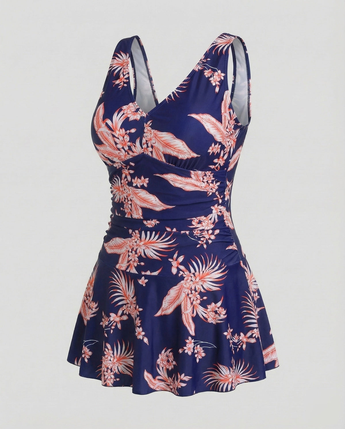 Women’s Printed V-Neck Swimdress with Wide Straps and Shorts – Flared Wrap-Effect Style for Beach and Pool