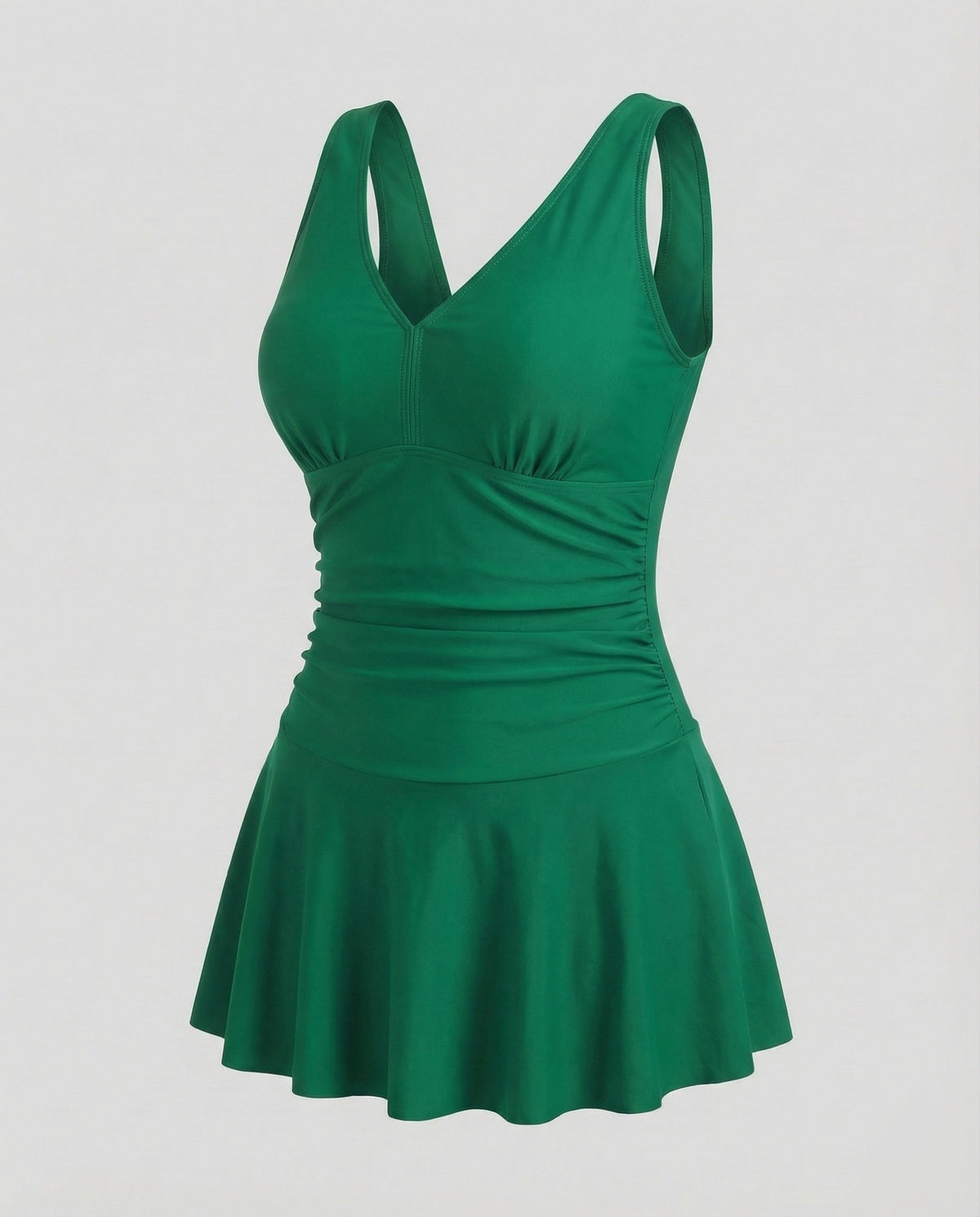 Women’s Printed V-Neck Swimdress with Wide Straps and Shorts – Flared Wrap-Effect Style for Beach and Pool