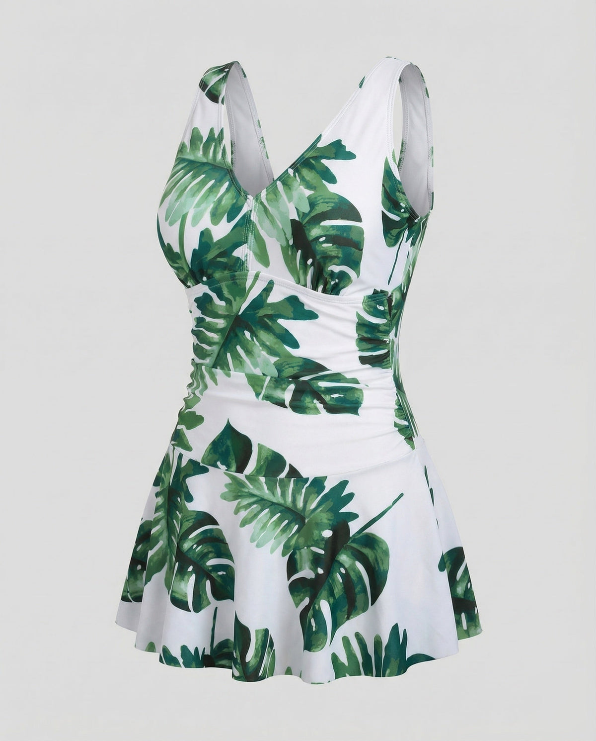 Women’s Printed V-Neck Swimdress with Wide Straps and Shorts – Flared Wrap-Effect Style for Beach and Pool