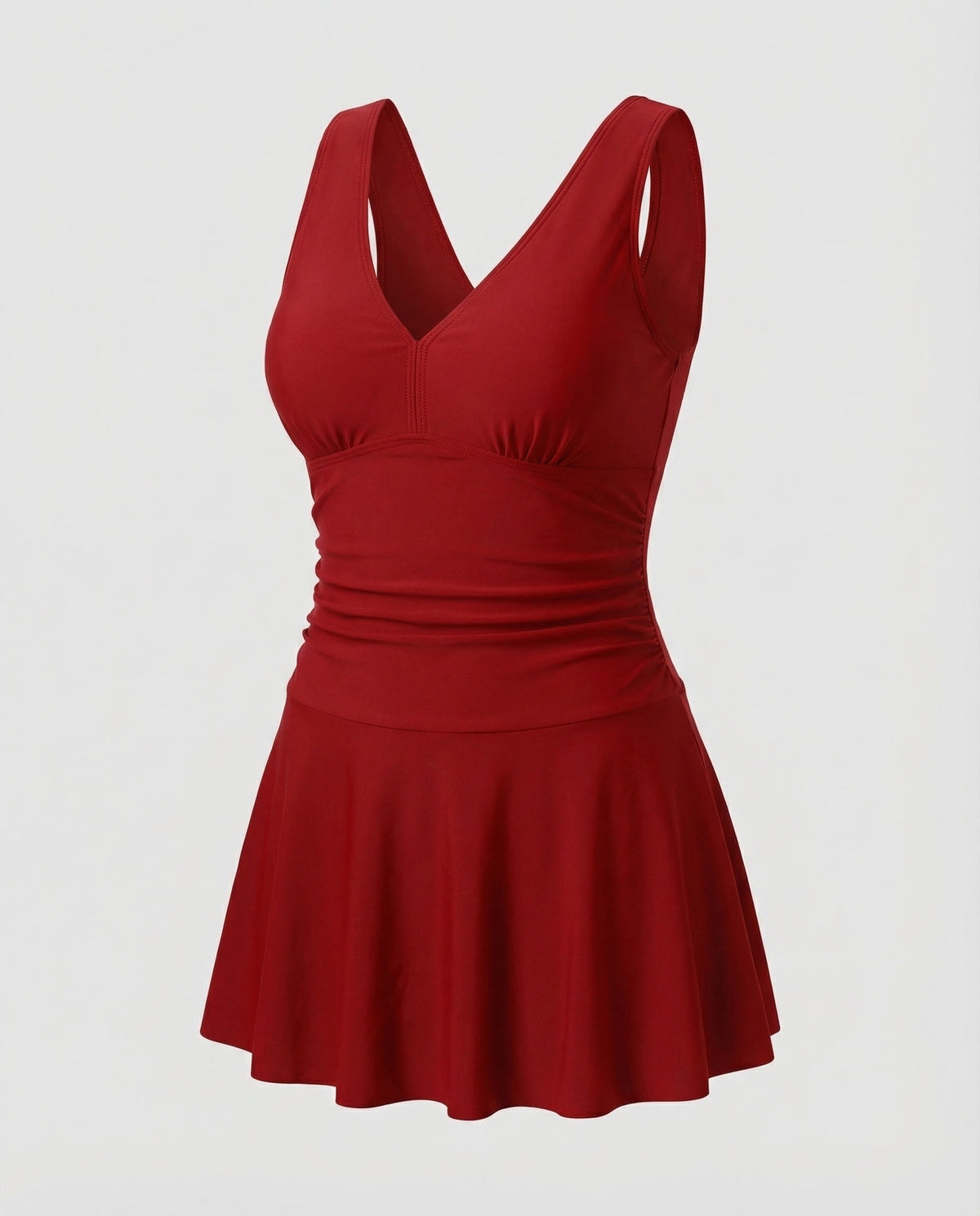 Women’s Printed V-Neck Swimdress with Wide Straps and Shorts – Flared Wrap-Effect Style for Beach and Pool