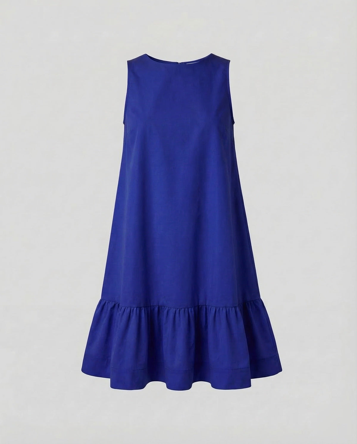 Women’s Sleeveless Mini Dress with Round Neckline and Gathered Frill Hem – Relaxed A-Line Style for Summer Days and Garden Parties