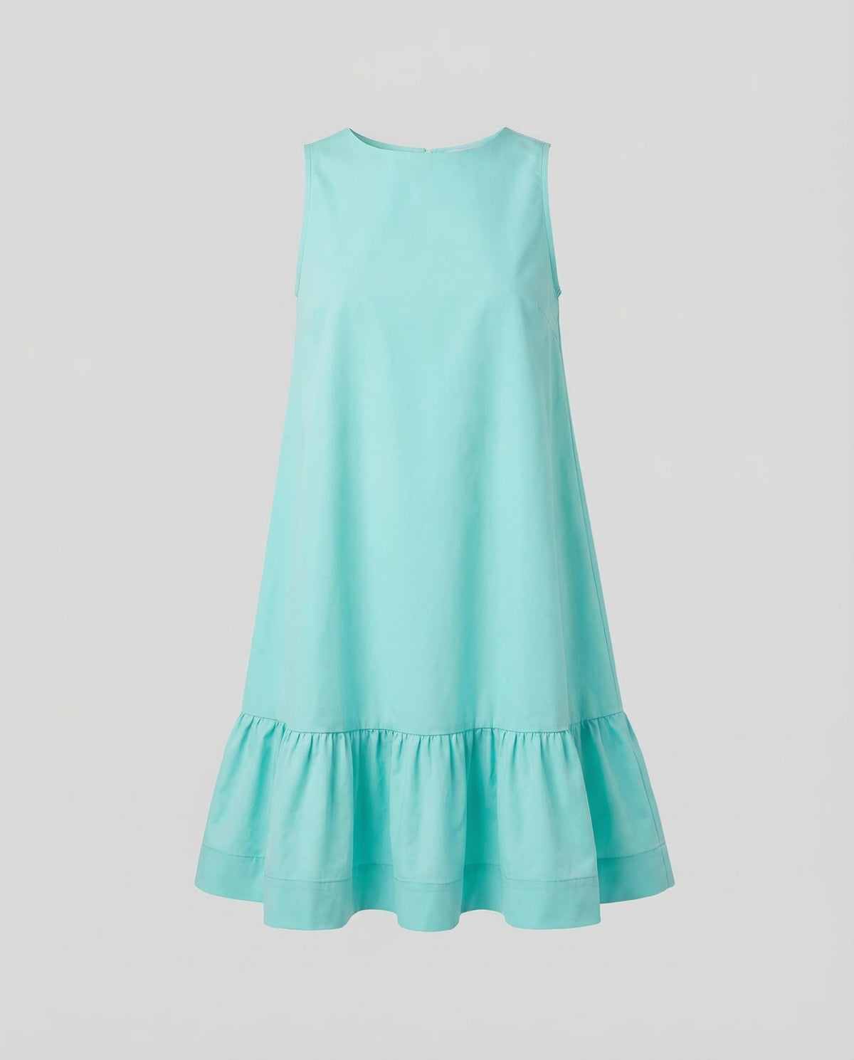 Women’s Sleeveless Mini Dress with Round Neckline and Gathered Frill Hem – Relaxed A-Line Style for Summer Days and Garden Parties