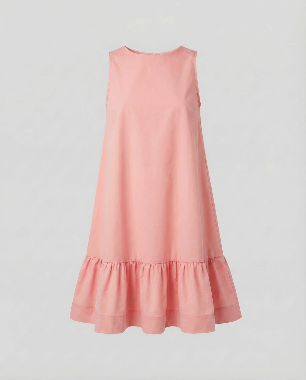 Women’s Sleeveless Mini Dress with Round Neckline and Gathered Frill Hem – Relaxed A-Line Style for Summer Days and Garden Parties