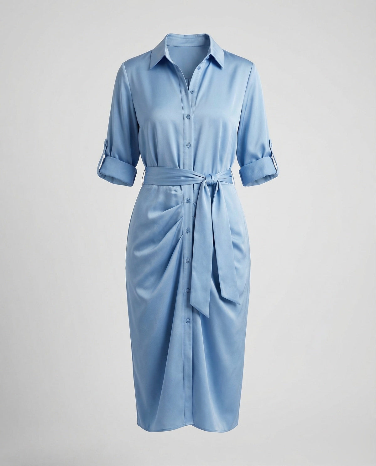 Robe chemise midi imprimée pour femme avec ceinture à nouer et manches retroussées - style à col pour le bureau et les sorties du week-end