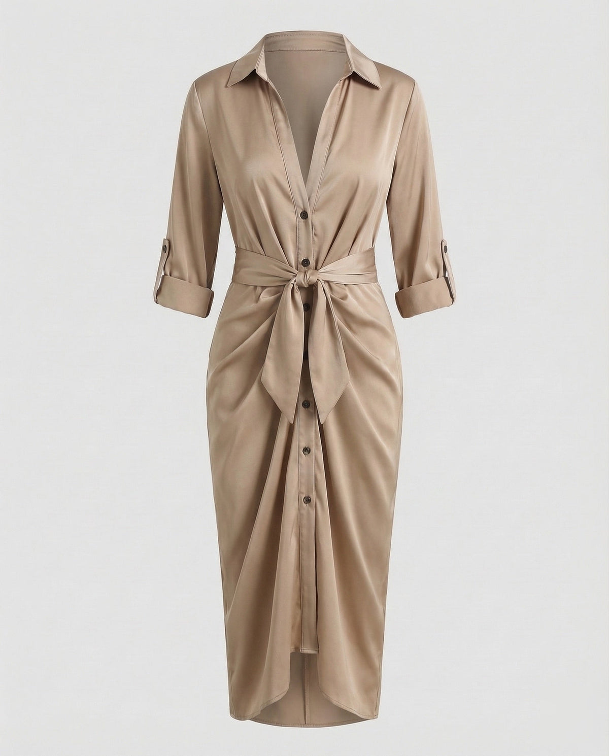 Robe chemise midi imprimée pour femme avec ceinture à nouer et manches retroussées - style à col pour le bureau et les sorties du week-end