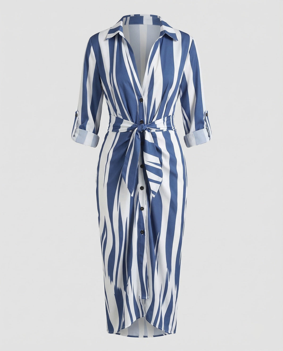 Robe chemise midi imprimée pour femme avec ceinture à nouer et manches retroussées - style à col pour le bureau et les sorties du week-end