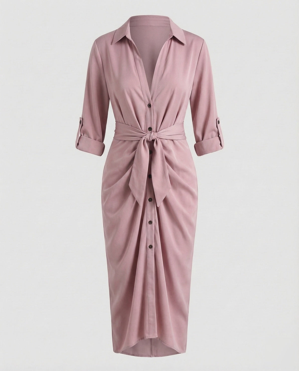 Robe chemise midi imprimée pour femme avec ceinture à nouer et manches retroussées - style à col pour le bureau et les sorties du week-end