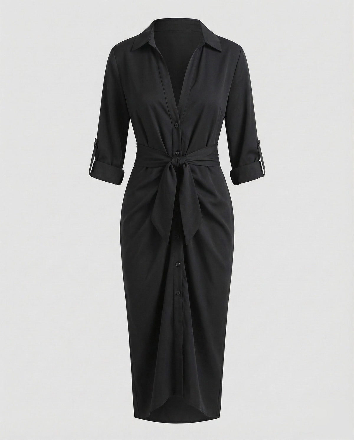Robe chemise midi imprimée pour femme avec ceinture à nouer et manches retroussées - style à col pour le bureau et les sorties du week-end