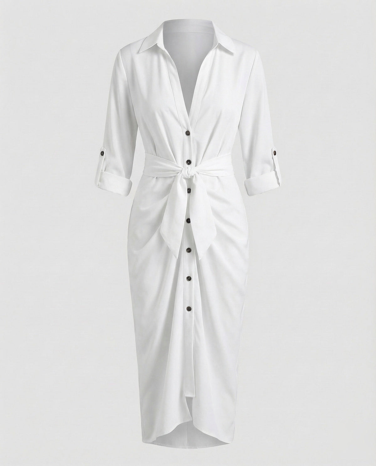 Robe chemise midi imprimée pour femme avec ceinture à nouer et manches retroussées - style à col pour le bureau et les sorties du week-end