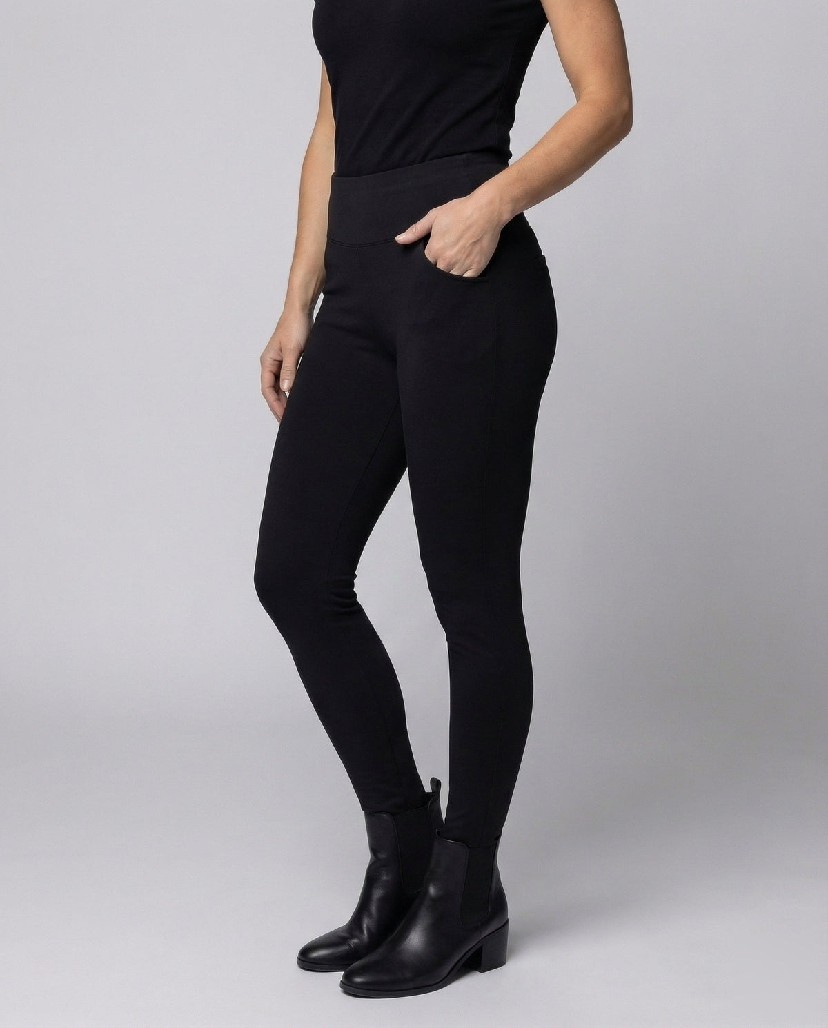 Leggings da donna a vita alta con fascia larga e dettagli delle tasche curvi – Modello aderente a tutta lunghezza per look casual di tutti i giorni
