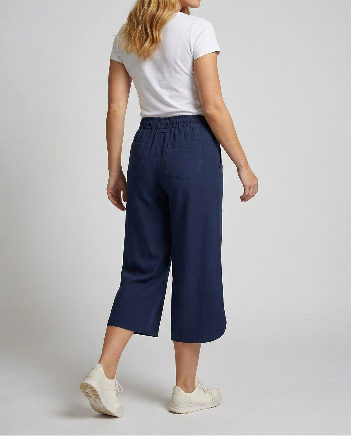 Culottes met wijde pijpen voor dames, trekkoord in de taille en ronde zomen – Kort model met opgestikte zakken aan de voorkant voor casual zomeroutfits