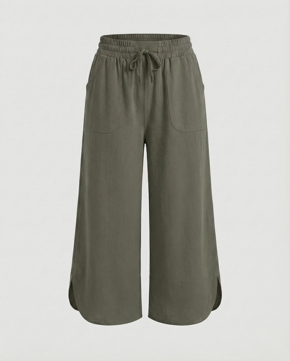 Culottes met wijde pijpen voor dames, trekkoord in de taille en ronde zomen – Kort model met opgestikte zakken aan de voorkant voor casual zomeroutfits