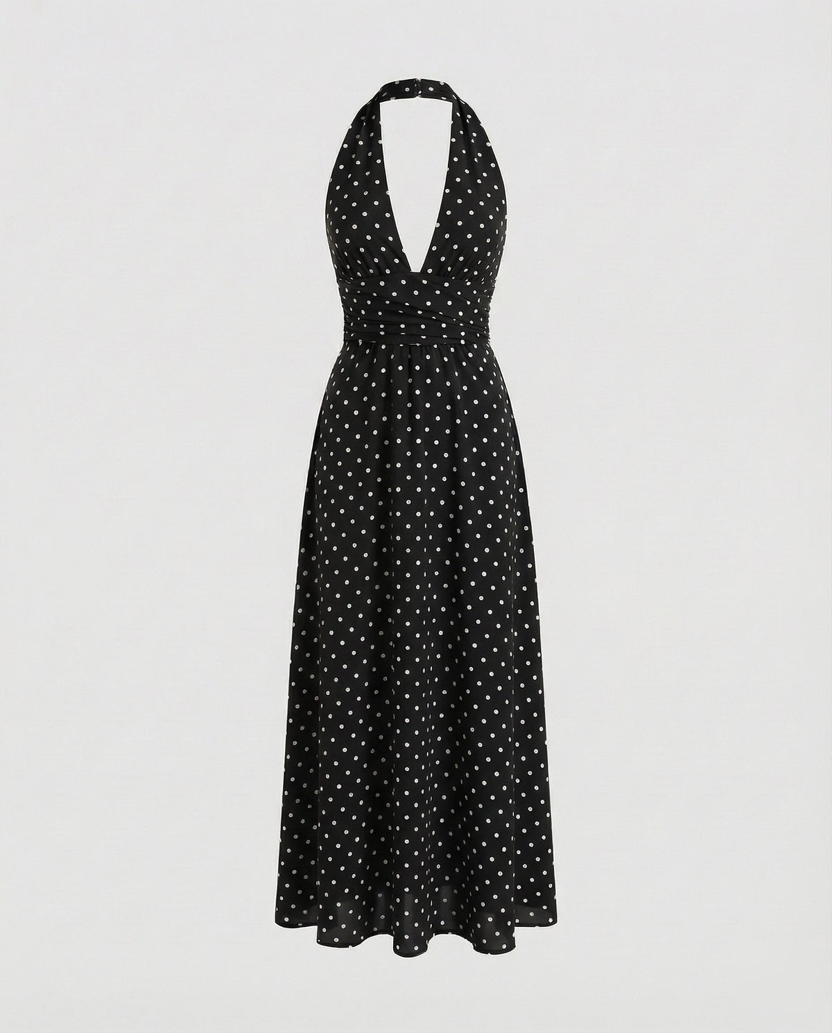 Abito lungo stampato da donna con scollo all’americana, scollo a V incrociato e vita arricciata – Modello svasato e fluido con tasche per le uscite estive