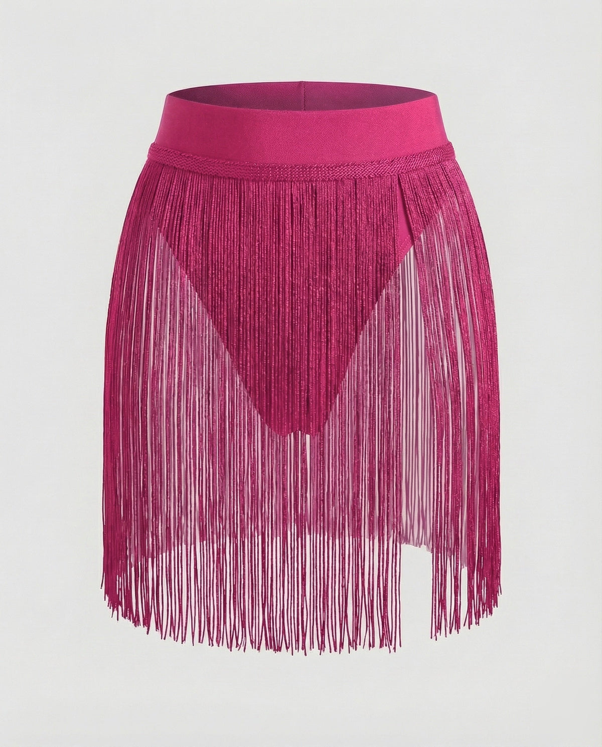 Women’s Fringe Mini Skirt with High Side Opening and Wide Waistband – Statement Style for Dancing and Festivals
