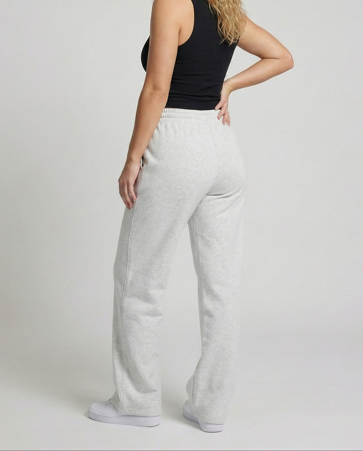 Pantaloni jogger cu talie înaltă și craci largi pentru femei, cu șnur și buzunare laterale - stil casual lejer, cu lungime întreagă