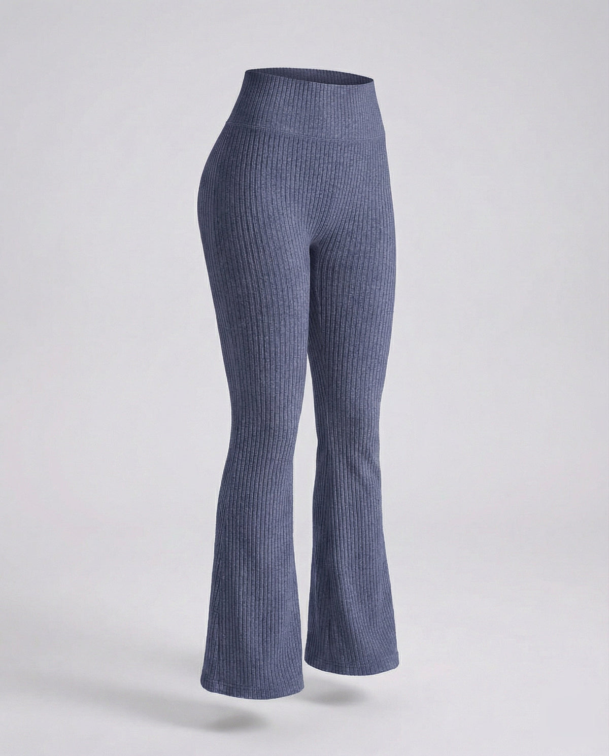Pantaloni evazați pentru femei, cu talie înaltă și țesătură reiată tricotată – stil mulat pe picior pentru ținute casual și weekenduri relaxate
