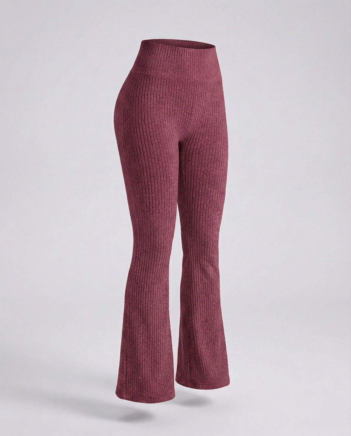 Pantaloni evazați pentru femei, cu talie înaltă și țesătură reiată tricotată – stil mulat pe picior pentru ținute casual și weekenduri relaxate