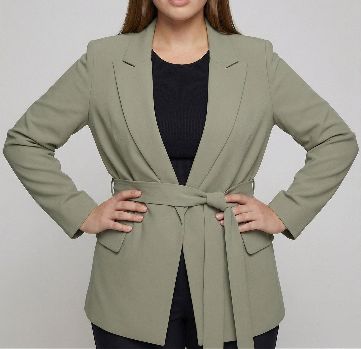 Blazer largo de mujer con cinturón y solapas de muesca – Chaqueta anudada a la cintura para la oficina y looks elegantes informales