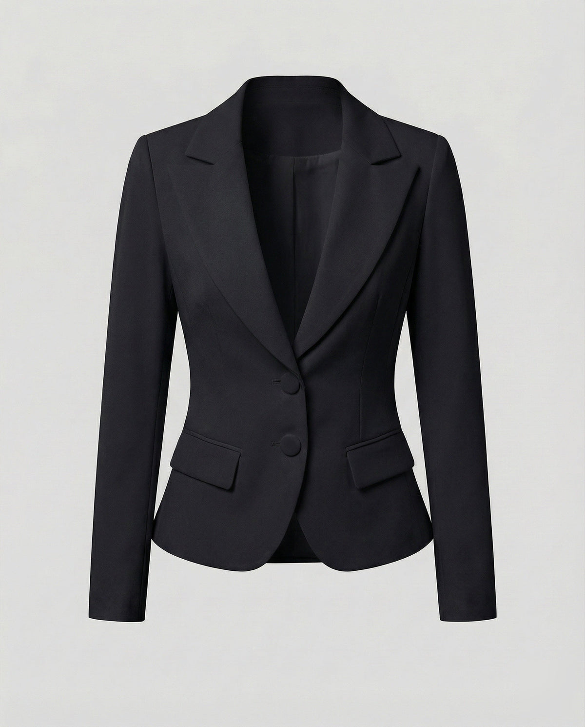 Blazer da donna aderente con due bottoni e orlo curvo – Giacca con revers a lancia per il lavoro e le occasioni formali