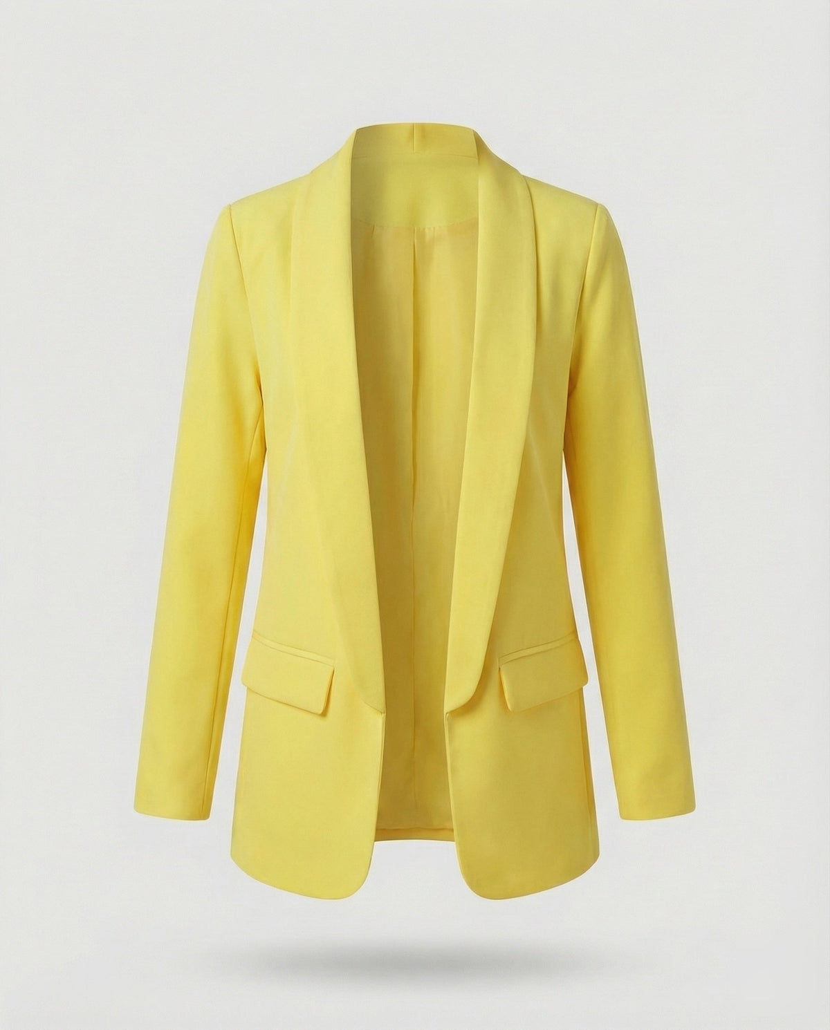 Blazer lungo da donna aperto sul davanti con collo a scialle – Giacca minimalista, ideale per il lavoro e da indossare a strati nel fine settimana