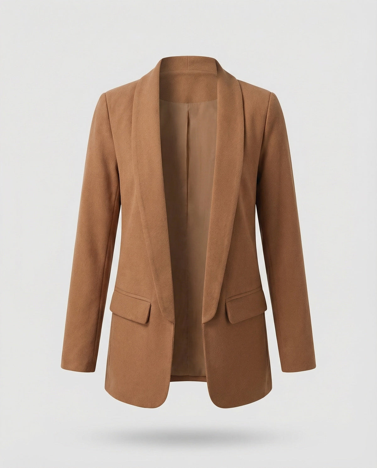 Blazer lungo da donna aperto sul davanti con collo a scialle – Giacca minimalista, ideale per il lavoro e da indossare a strati nel fine settimana
