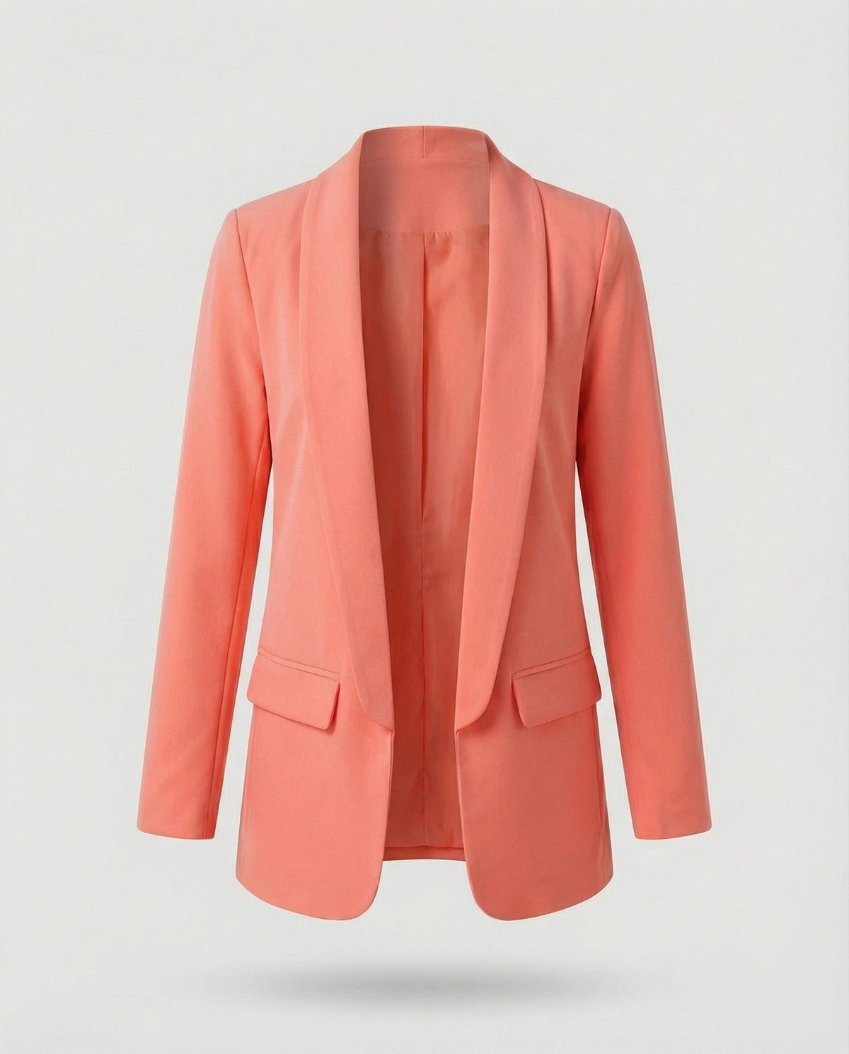 Blazer lungo da donna aperto sul davanti con collo a scialle – Giacca minimalista, ideale per il lavoro e da indossare a strati nel fine settimana