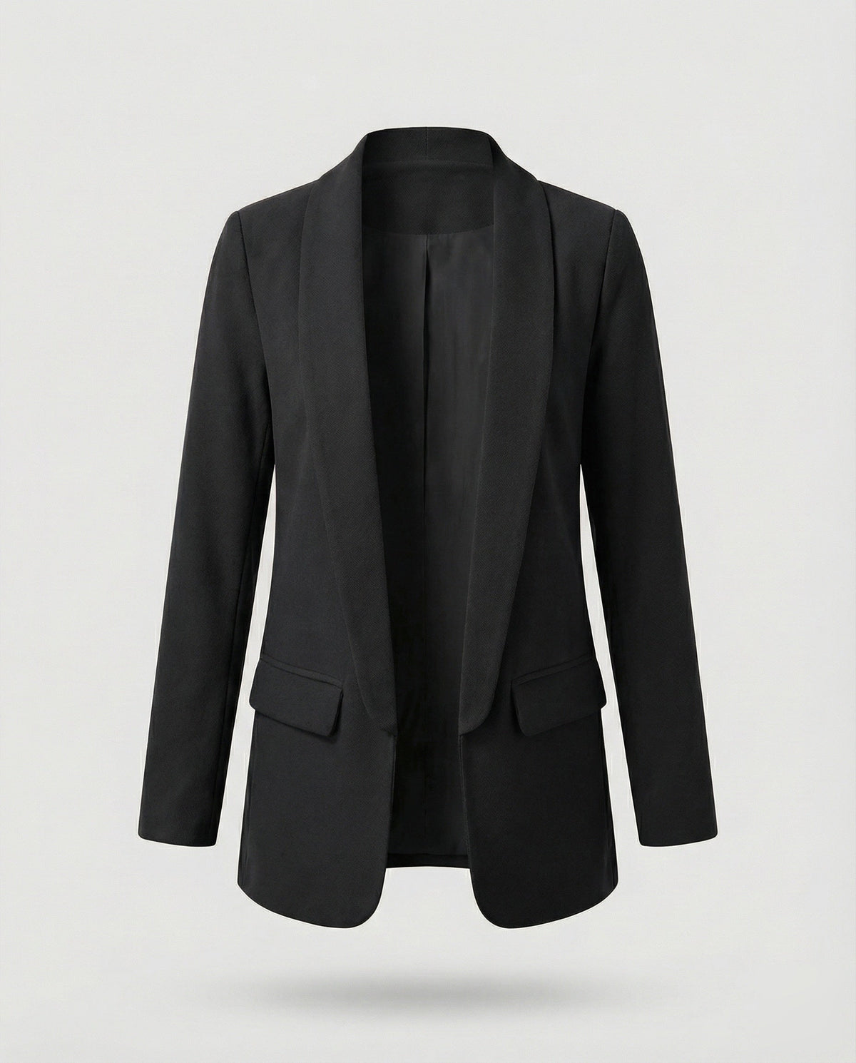 Blazer lungo da donna aperto sul davanti con collo a scialle – Giacca minimalista, ideale per il lavoro e da indossare a strati nel fine settimana