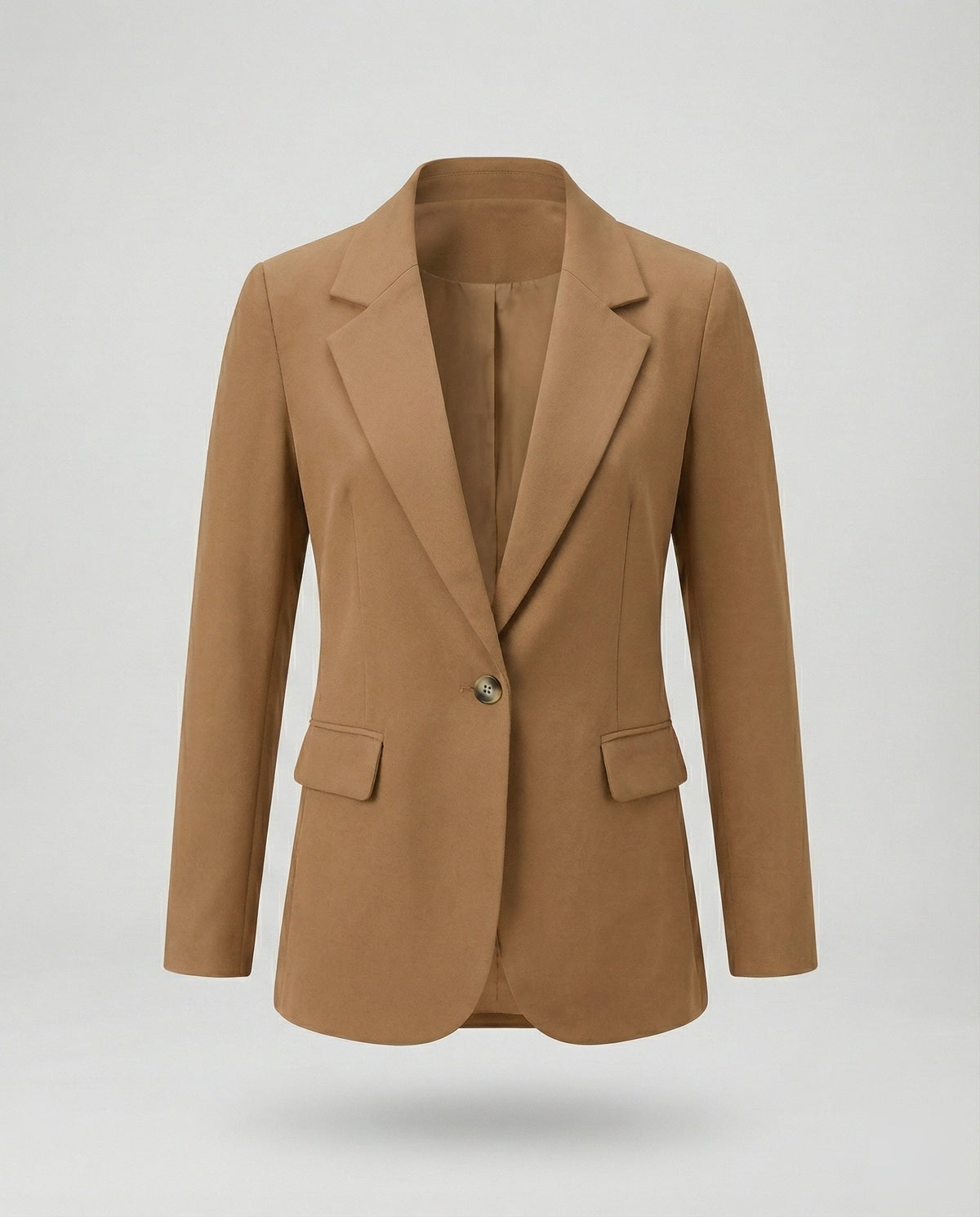 Blazer lungo da donna con un solo bottone e tasche a pattina – Giacca sartoriale slim per look business casual