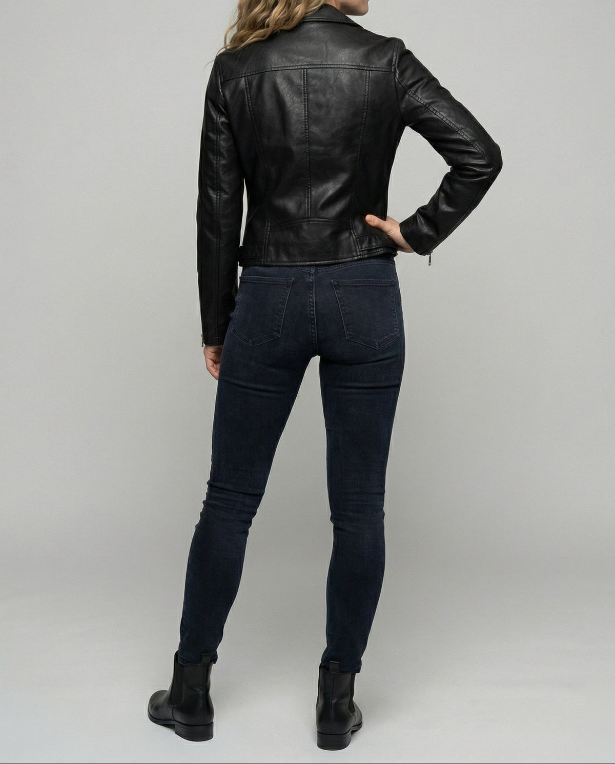 Veste de motard ajustée en similicuir pour femme avec fermeture éclair asymétrique - Veste courte à revers pour compléter les tenues du quotidien