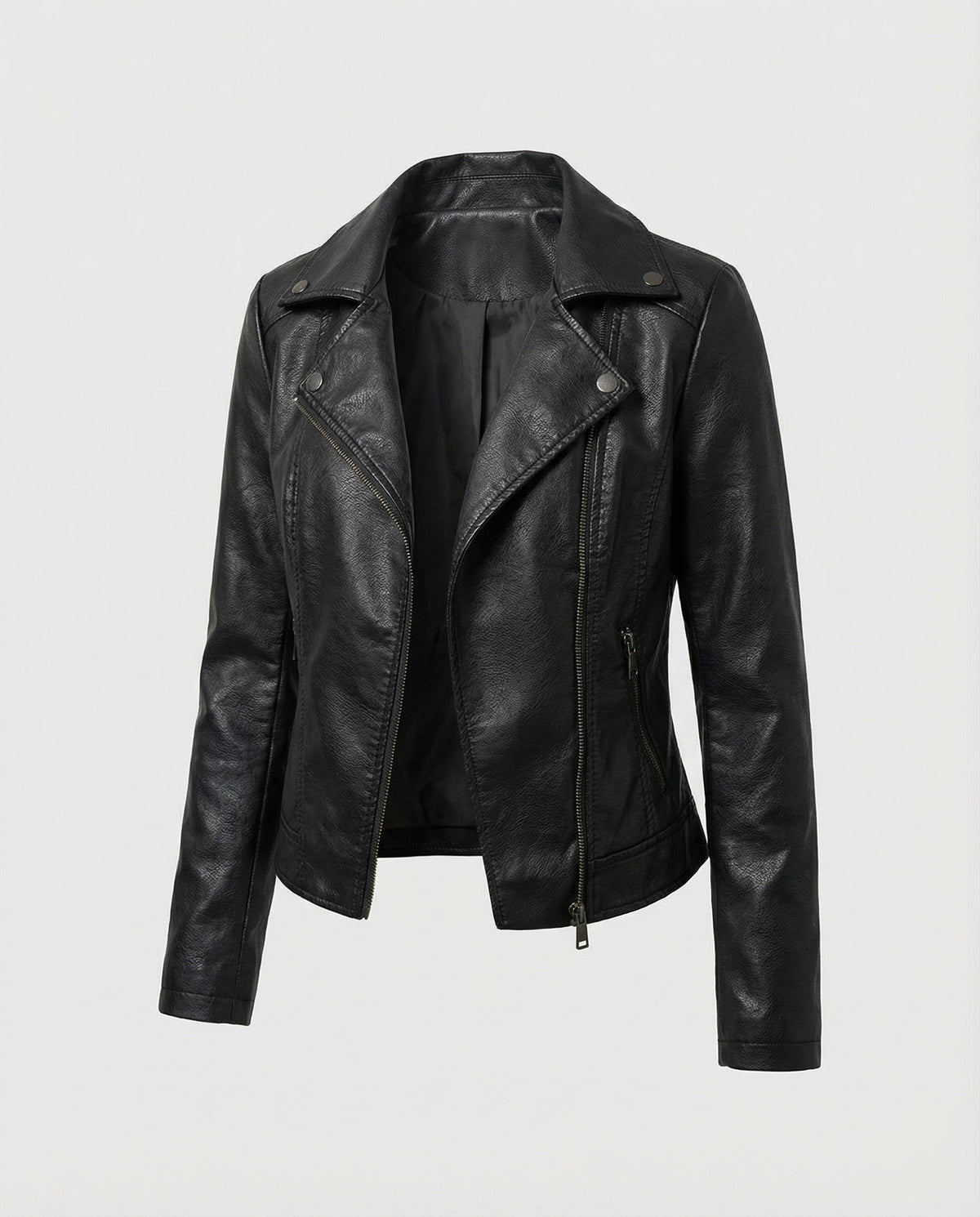 Veste de motard ajustée en similicuir pour femme avec fermeture éclair asymétrique - Veste courte à revers pour compléter les tenues du quotidien
