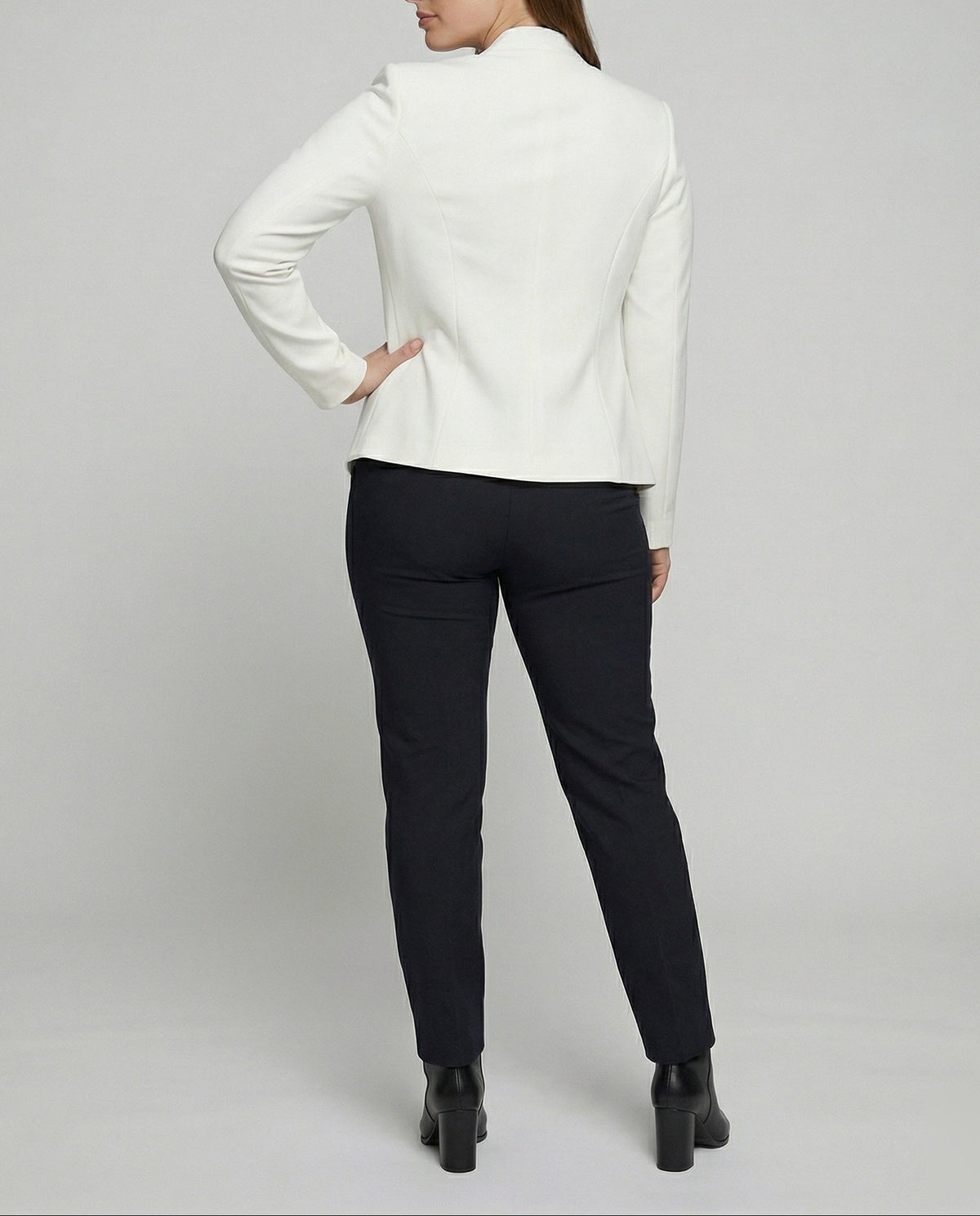 Women’s Fitted Open Front Blazer with Stand Collar and Curved Hem – Tailored Style for Work and Evening