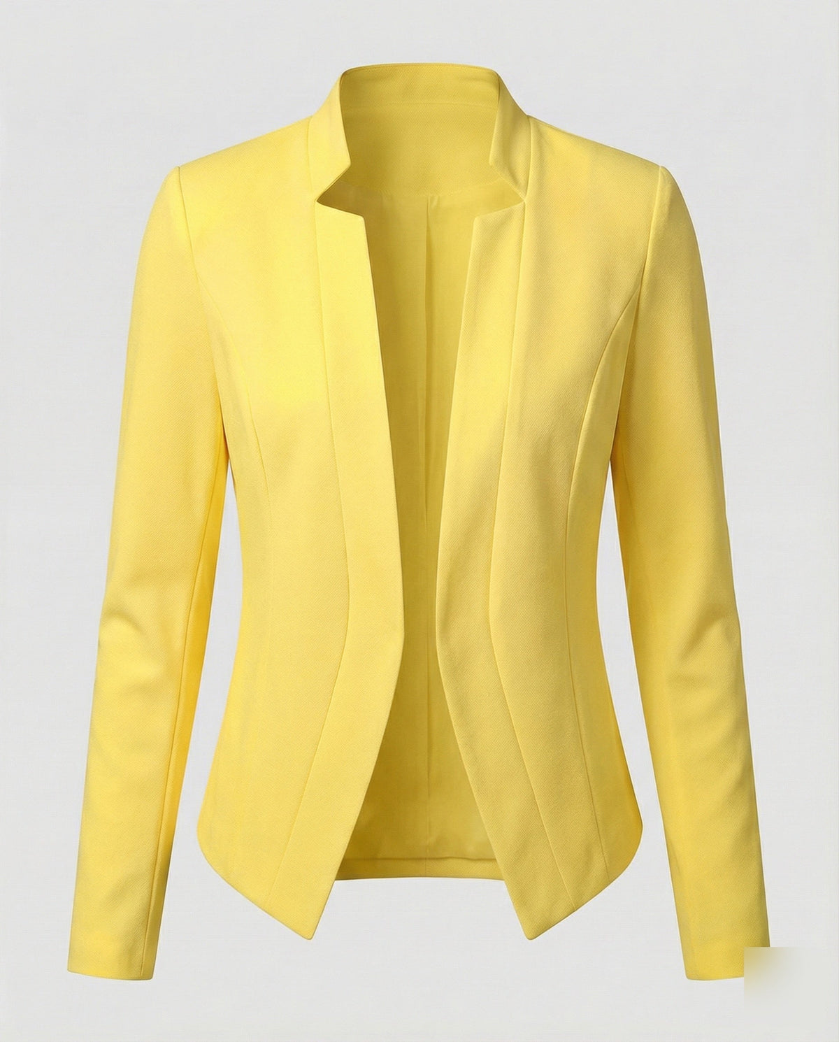 Women’s Fitted Open Front Blazer with Stand Collar and Curved Hem – Tailored Style for Work and Evening