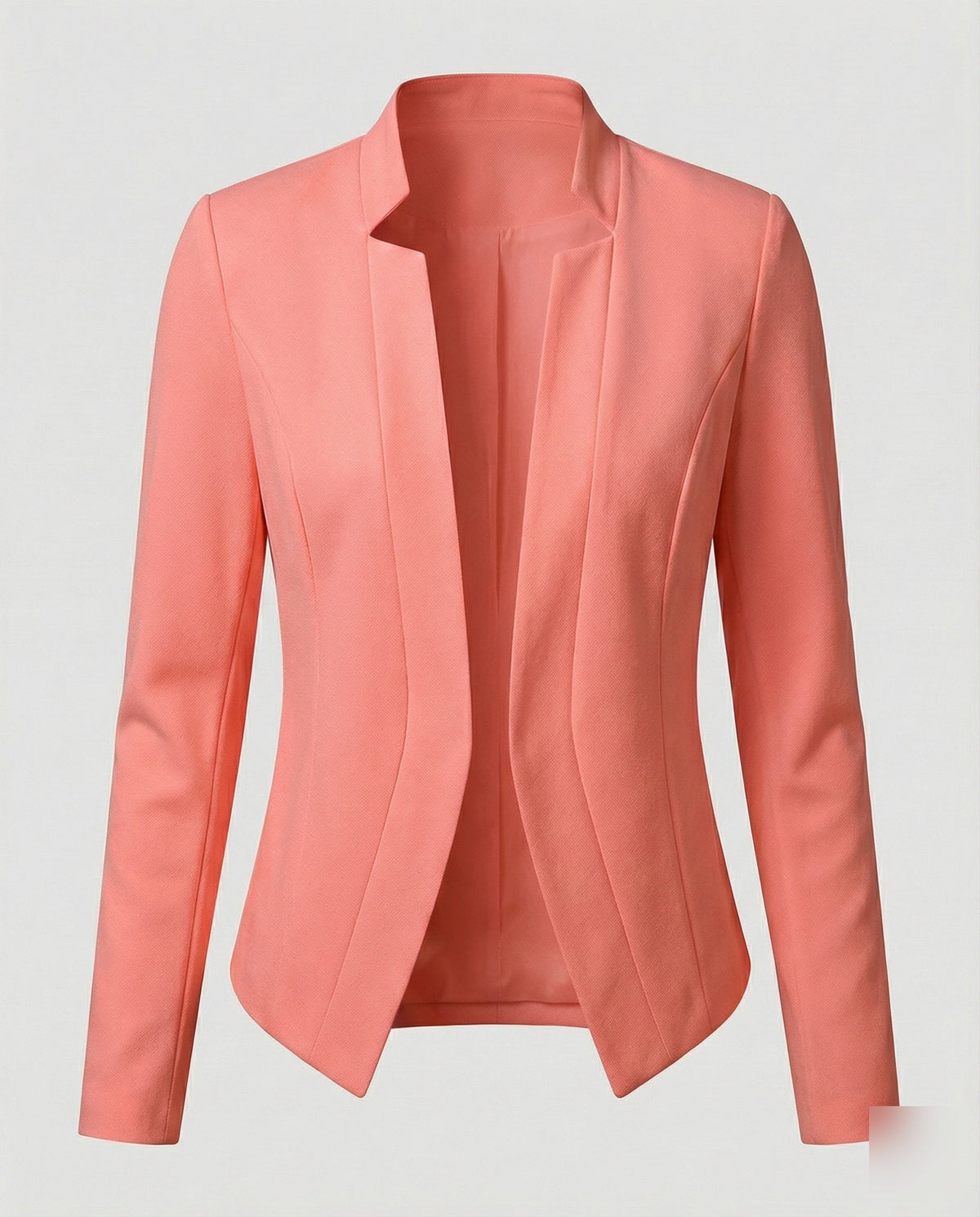 Women’s Fitted Open Front Blazer with Stand Collar and Curved Hem – Tailored Style for Work and Evening