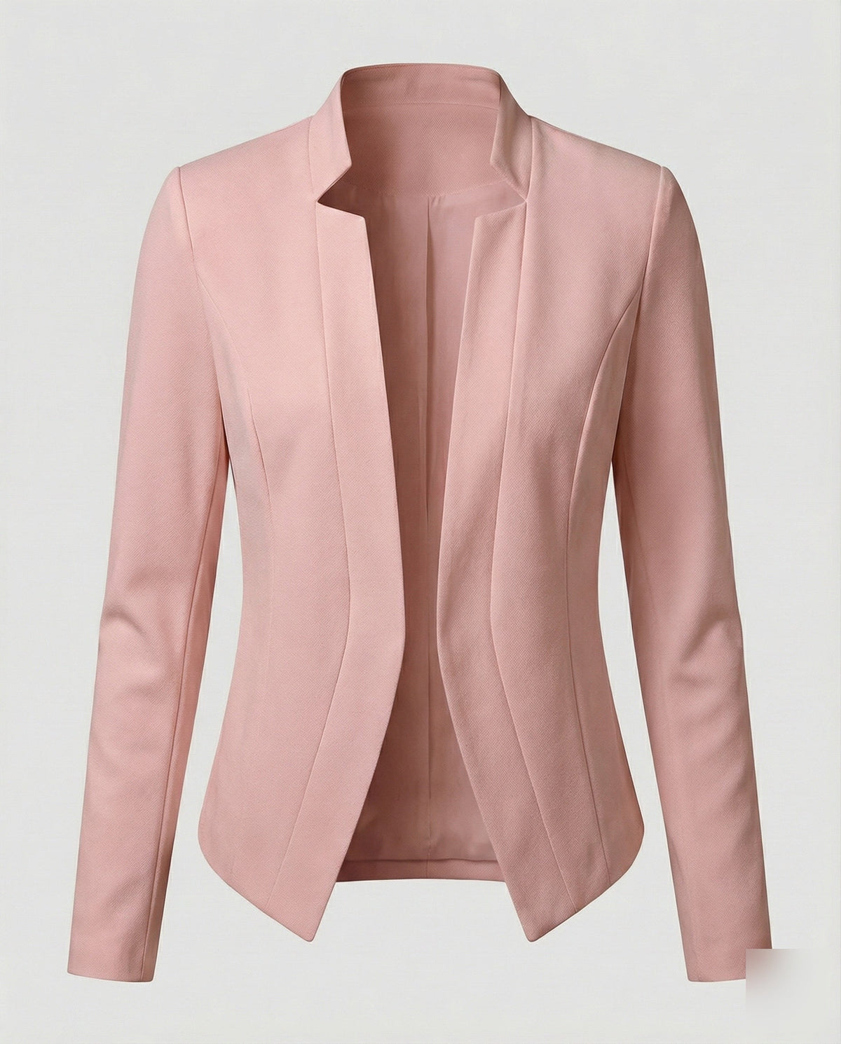 Women’s Fitted Open Front Blazer with Stand Collar and Curved Hem – Tailored Style for Work and Evening