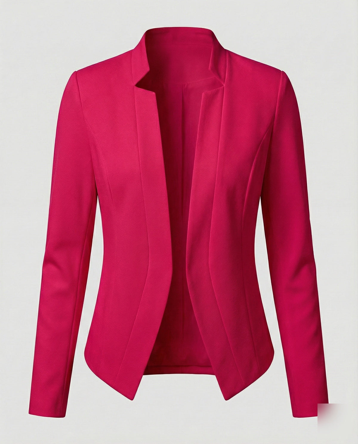 Women’s Fitted Open Front Blazer with Stand Collar and Curved Hem – Tailored Style for Work and Evening