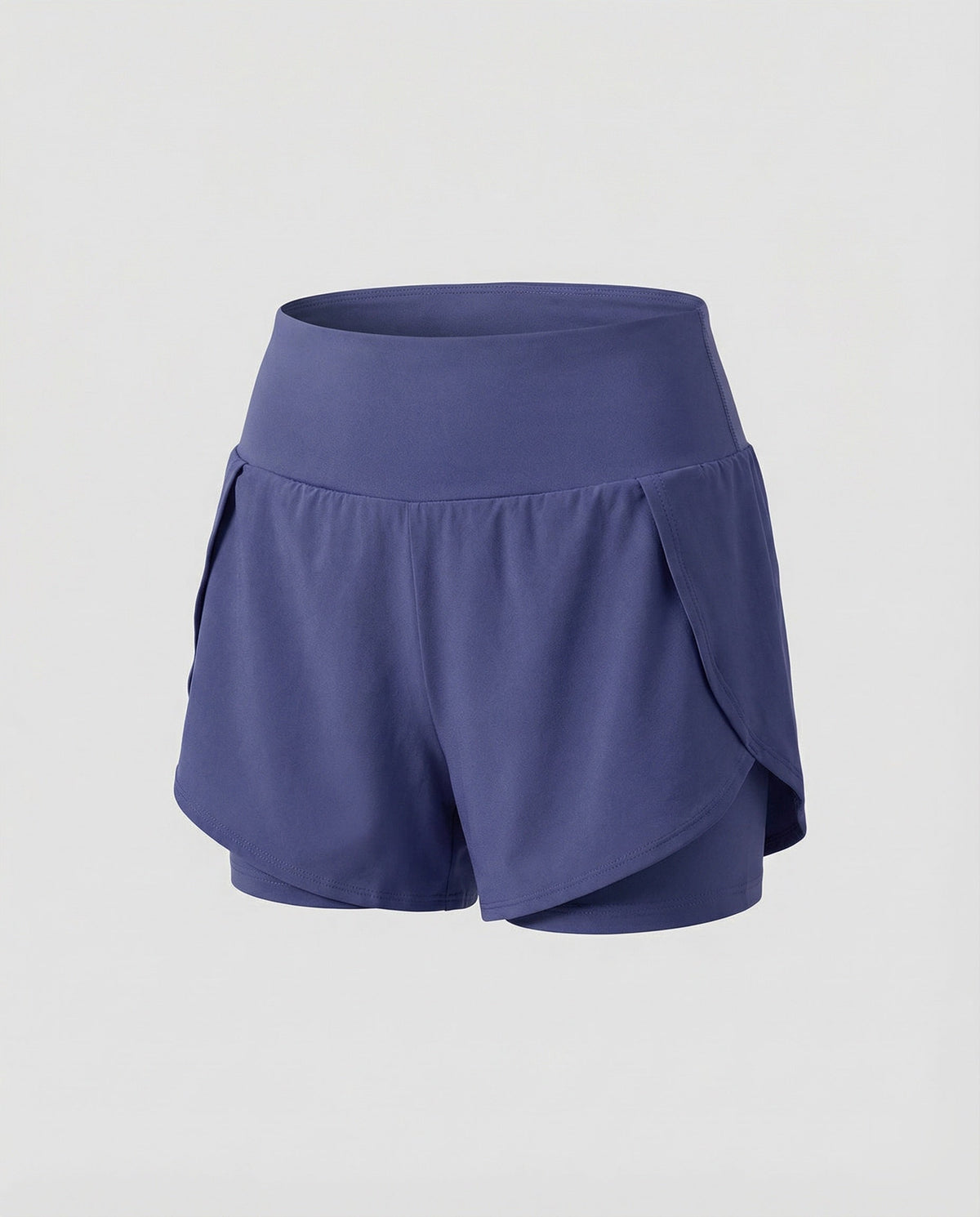Sports-shorts til kvinder med høj talje, lag-på-lag og buede sømme – dobbeltlagsmodel til træning og afslappet brug