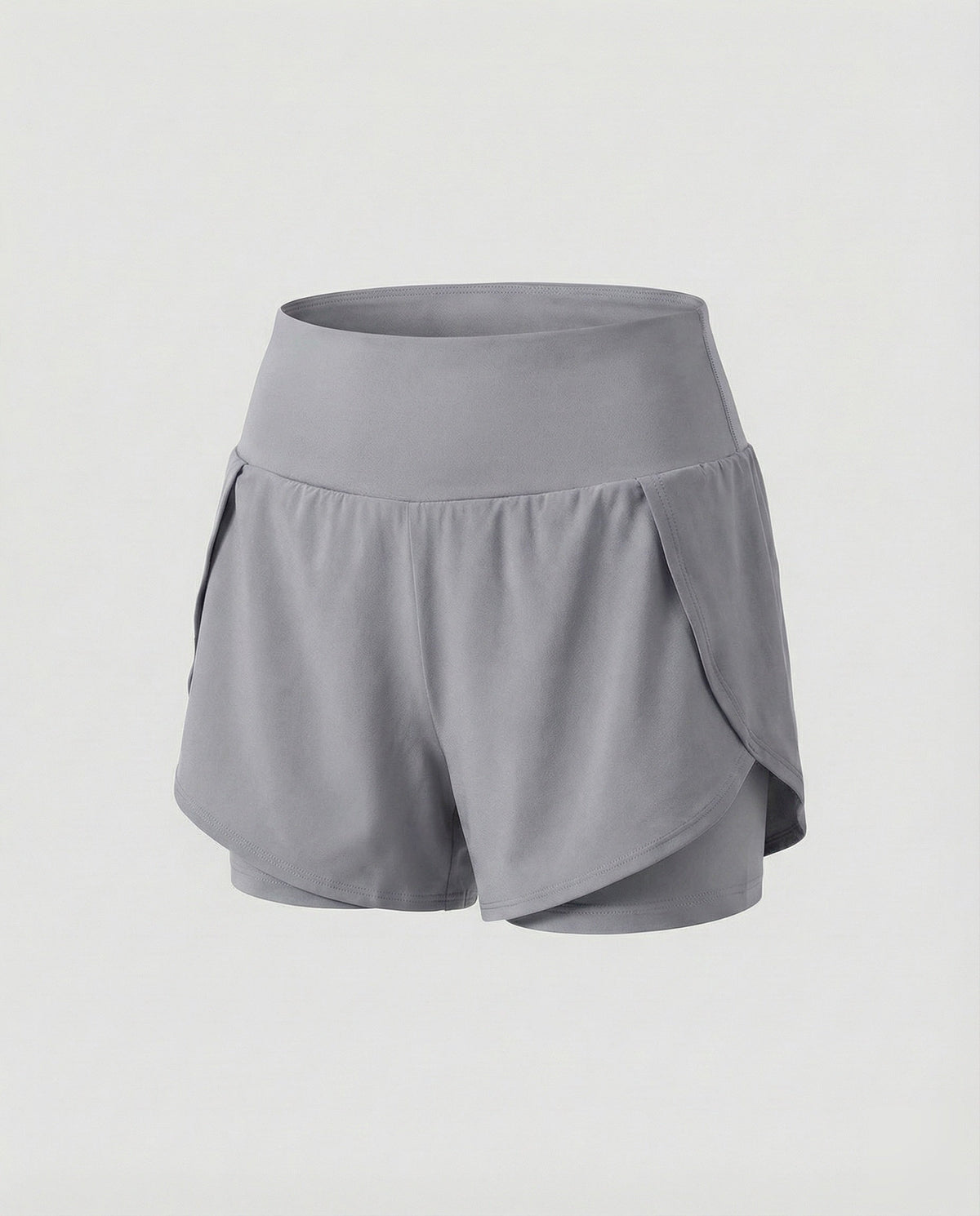Sports-shorts til kvinder med høj talje, lag-på-lag og buede sømme – dobbeltlagsmodel til træning og afslappet brug