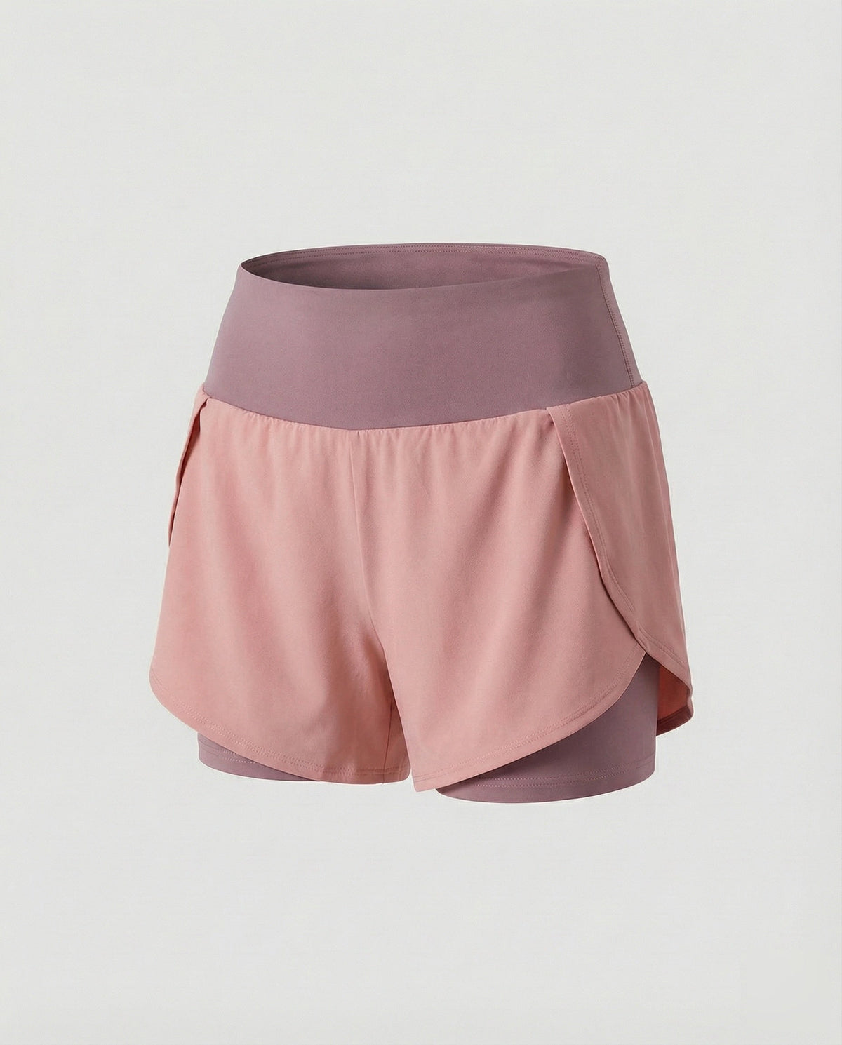 Sports-shorts til kvinder med høj talje, lag-på-lag og buede sømme – dobbeltlagsmodel til træning og afslappet brug