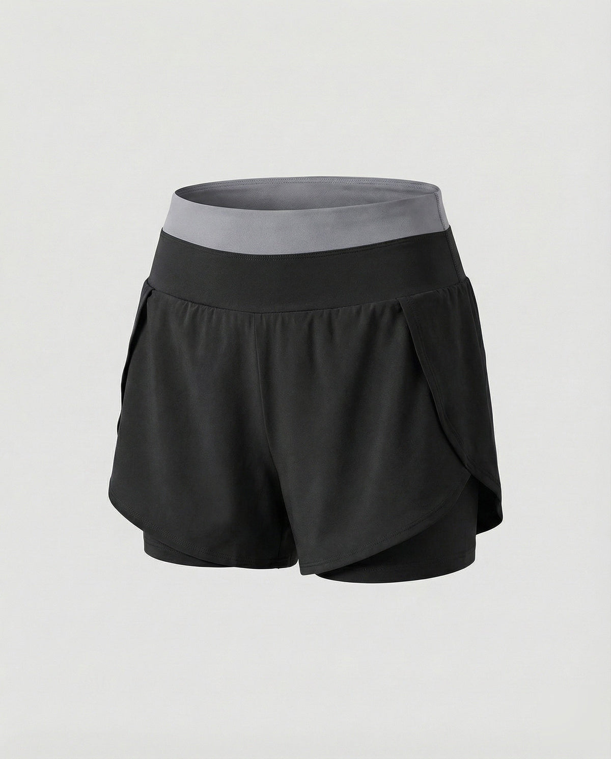Sports-shorts til kvinder med høj talje, lag-på-lag og buede sømme – dobbeltlagsmodel til træning og afslappet brug