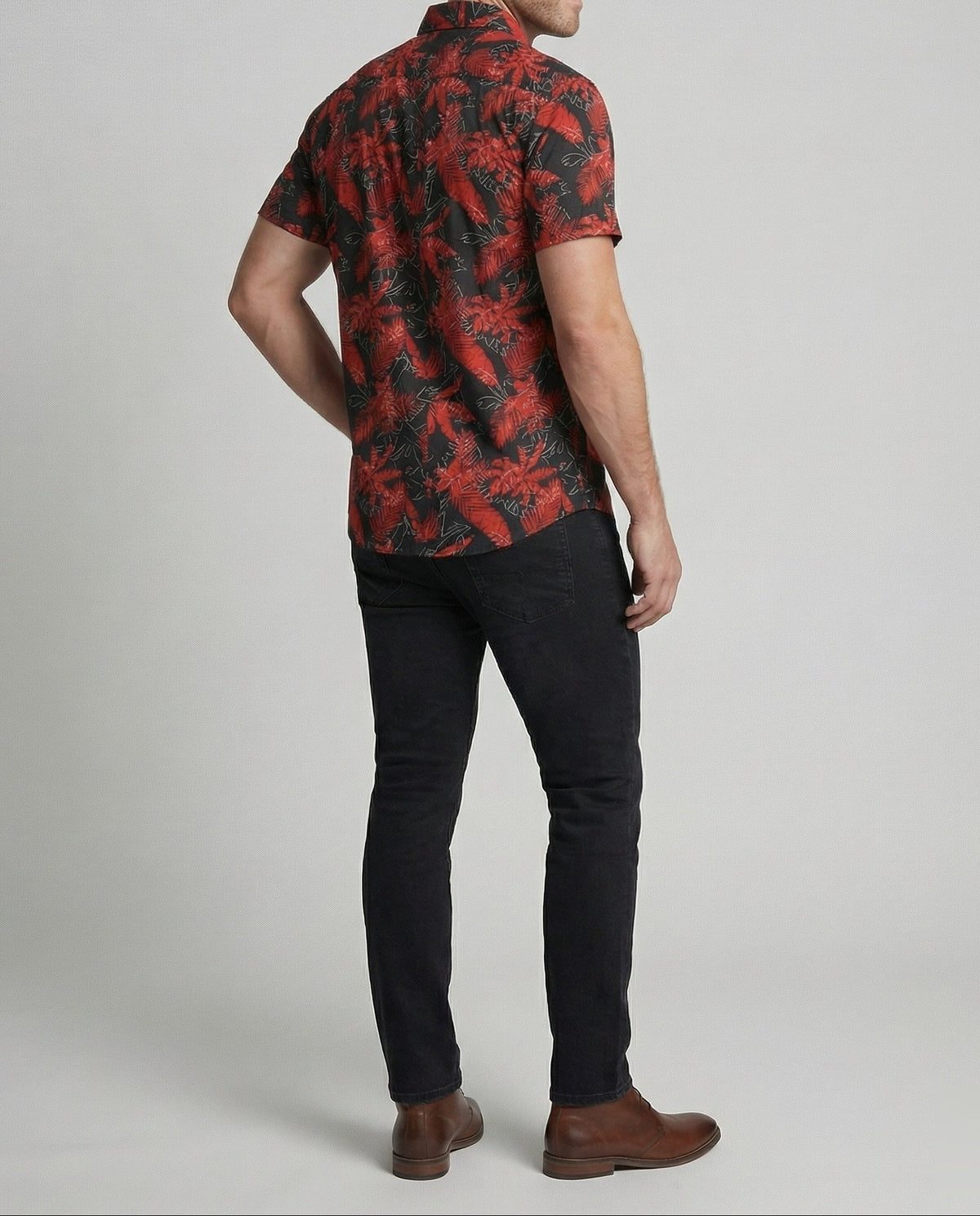 Chemise imprimée à manches courtes pour homme avec col pointu – Chemise ajustée à boutons pour les vacances d’été et les soirées