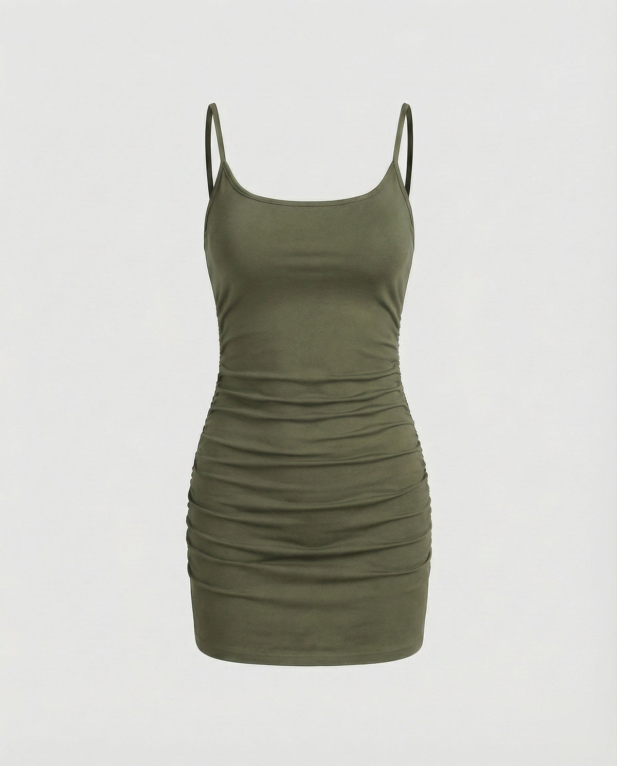 Vestido mini ajustado fruncido para mujer con escote cuadrado - Estilo de tirantes finos ideal para combinar y para salir por la noche