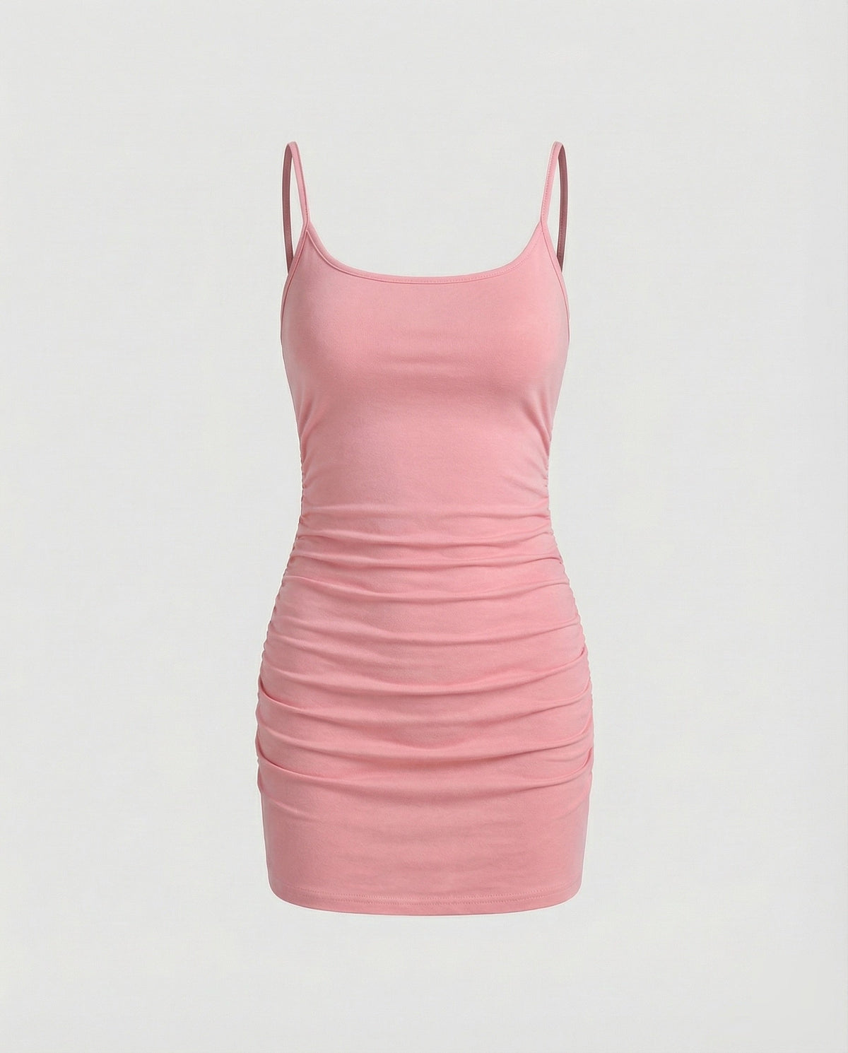 Vestido mini ajustado fruncido para mujer con escote cuadrado - Estilo de tirantes finos ideal para combinar y para salir por la noche