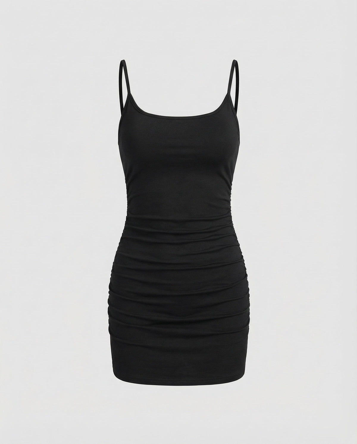 Vestido mini ajustado fruncido para mujer con escote cuadrado - Estilo de tirantes finos ideal para combinar y para salir por la noche