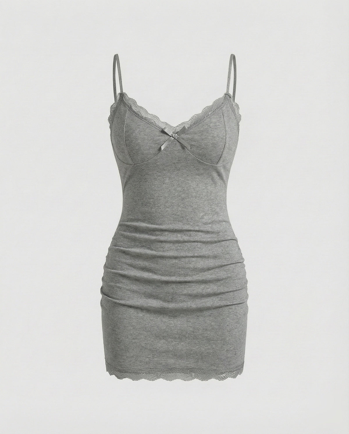 Nuisette pour femme à bordure en dentelle et bretelles fines – Vêtement de nuit court et ajusté, avec nœud décoratif et corsage à coutures apparentes